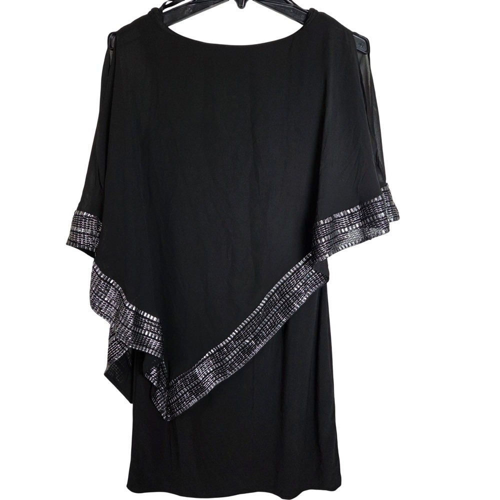 SLNY Asymmetrical Chiffon Overlay Shift Dress Beaded‎ Trim Cocktail Evening 4